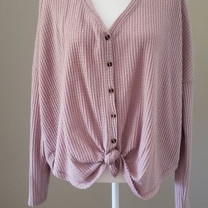 Urban Outfitters Polyester/Rayon Button Up Tie Waist Long Sleeve Top in Medium.